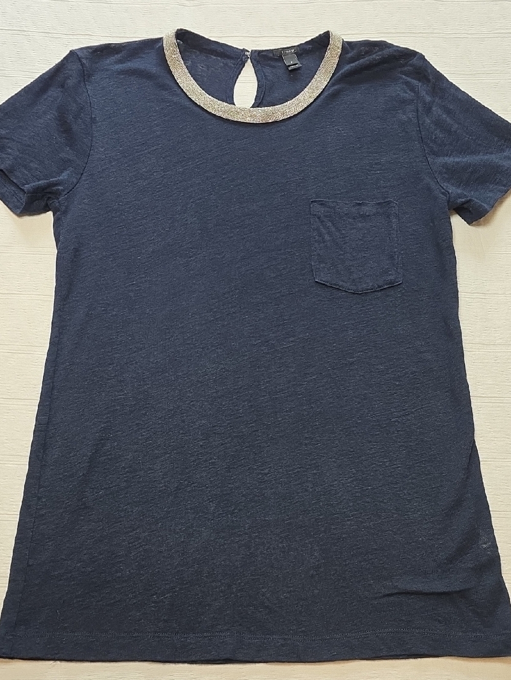 J Crew Embellished Linen Crewneck Women's Size Small - Picture 1 of 13